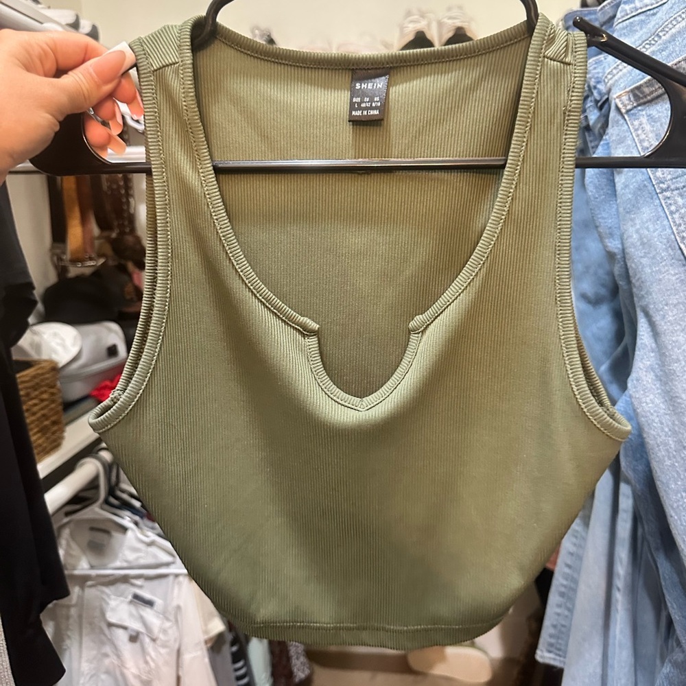 SHEIN Sage Green Ribbed Crop Top